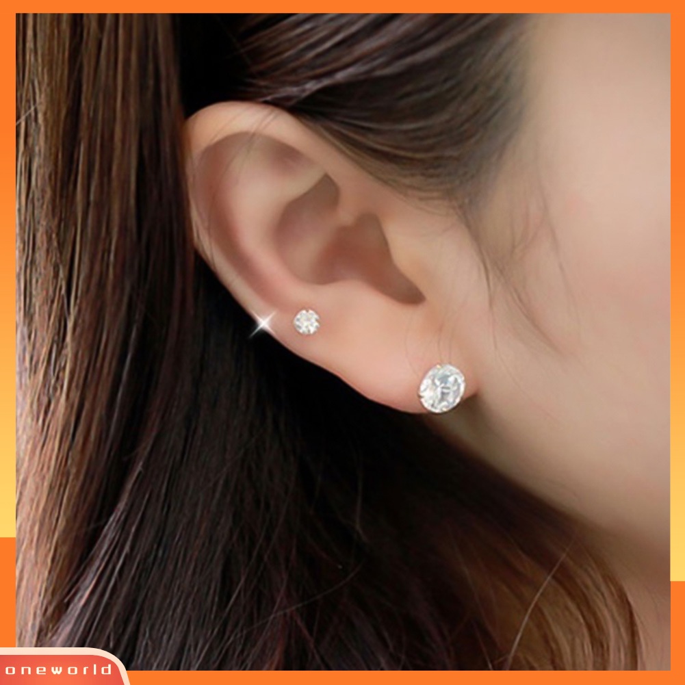 [WOD] Fashion Glitter Bulat Berlian Imitasi Bertatahkan Stud Anting Wanita Pesta Perhiasan Hadiah