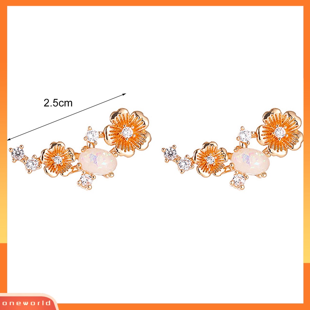 [WOD] 1pasang Anting Tusuk Bentuk Bunga Opal Imitasi Imitasi Tembaga Shiny Retro Ear Studs Earrings Untuk Pesta
