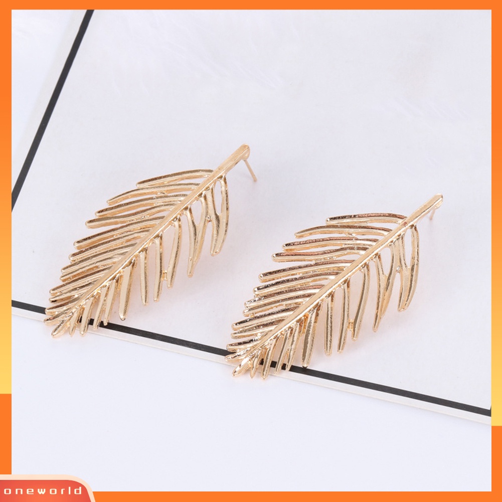 [WOD] Fashion Logam Berongga Daun Liontin Telinga Studs Wanita Anting Pesta Perhiasan Hadiah