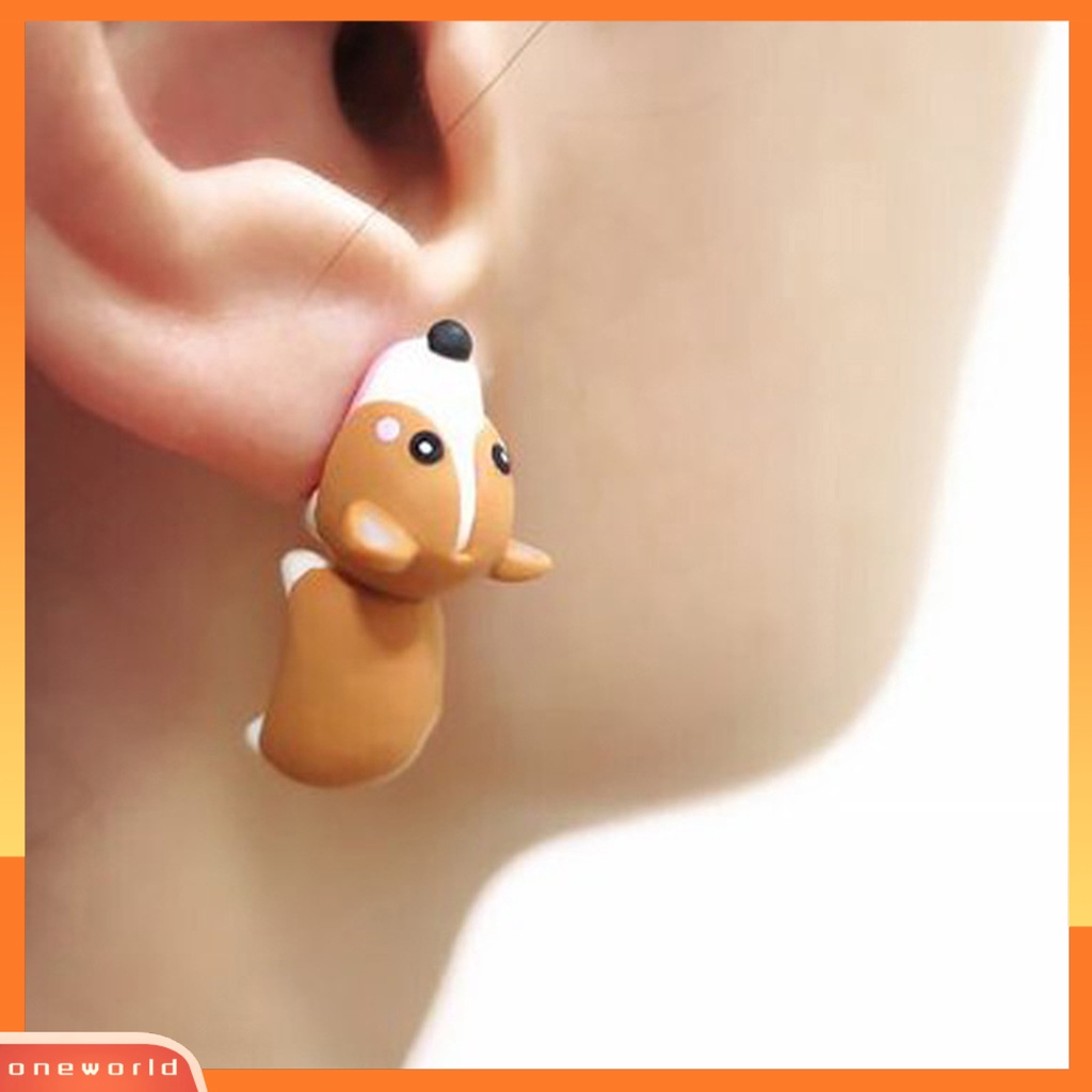 [WOD] 3d Bentuk Hewan Wanita Anting Gigit Postur Tubuh Paduan Kartun Menggemaskan Stud Earrings Perhiasan Aksesori