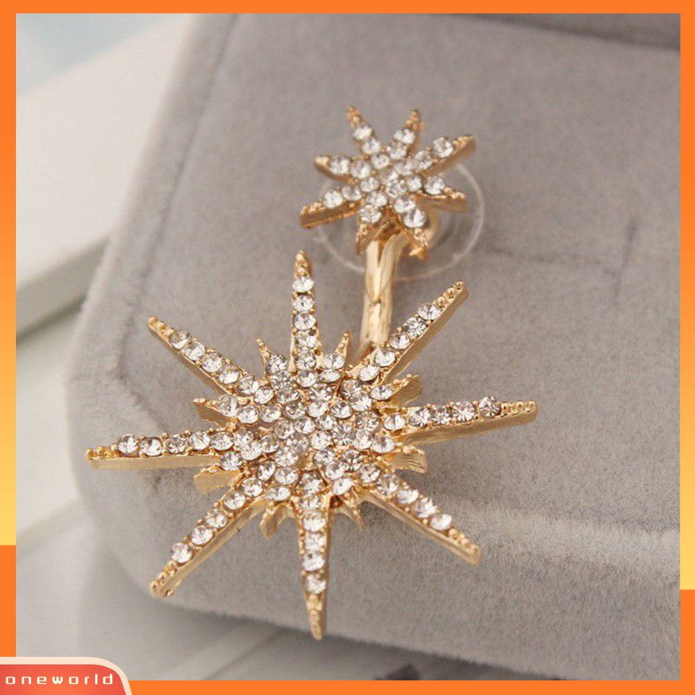 [WOD] 1pc Hexagram Snowflake Pendant Full Berlian Imitasi Bertatahkan Wanita Stud Earrings Hadiah