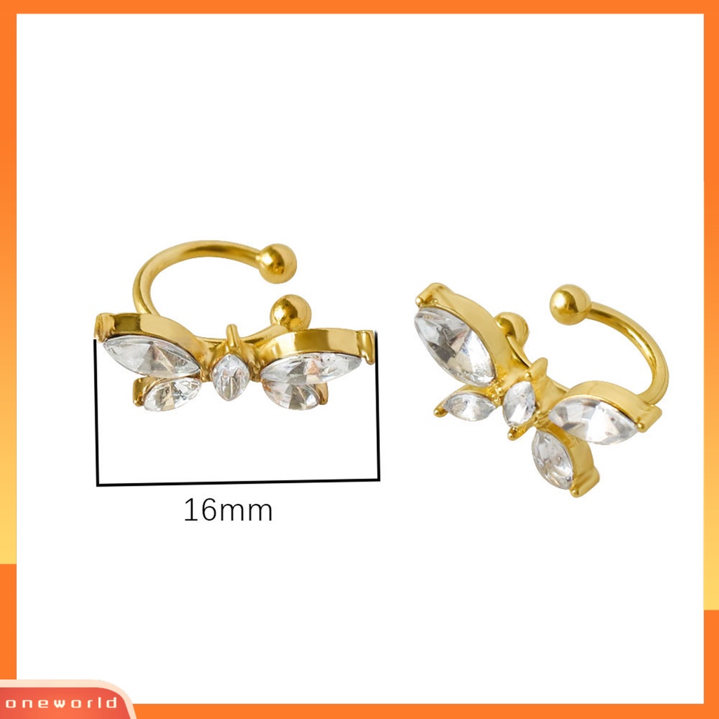 [WOD] 1pasang Anting Klip Kupu-Kupu Cubic Zirconia Wanita Jepang Style Bow Clip Earrings Perhiasan Hadiah