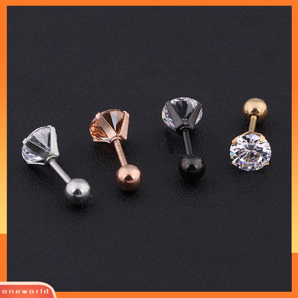 [WOD] 1pc Unisex Cubic Zirconia Hias Titanium Steel Stud Earring Perhiasan Tulang Rawan