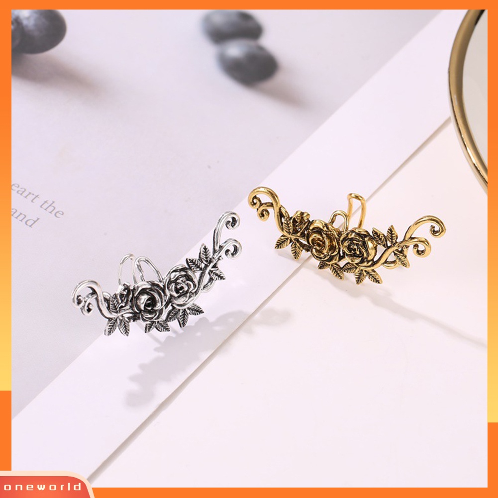 [WOD] 1pc Wanita Ukir Bunga Mawar Manset Telinga Klip On Anting Tanpa Tindik Helix Perhiasan