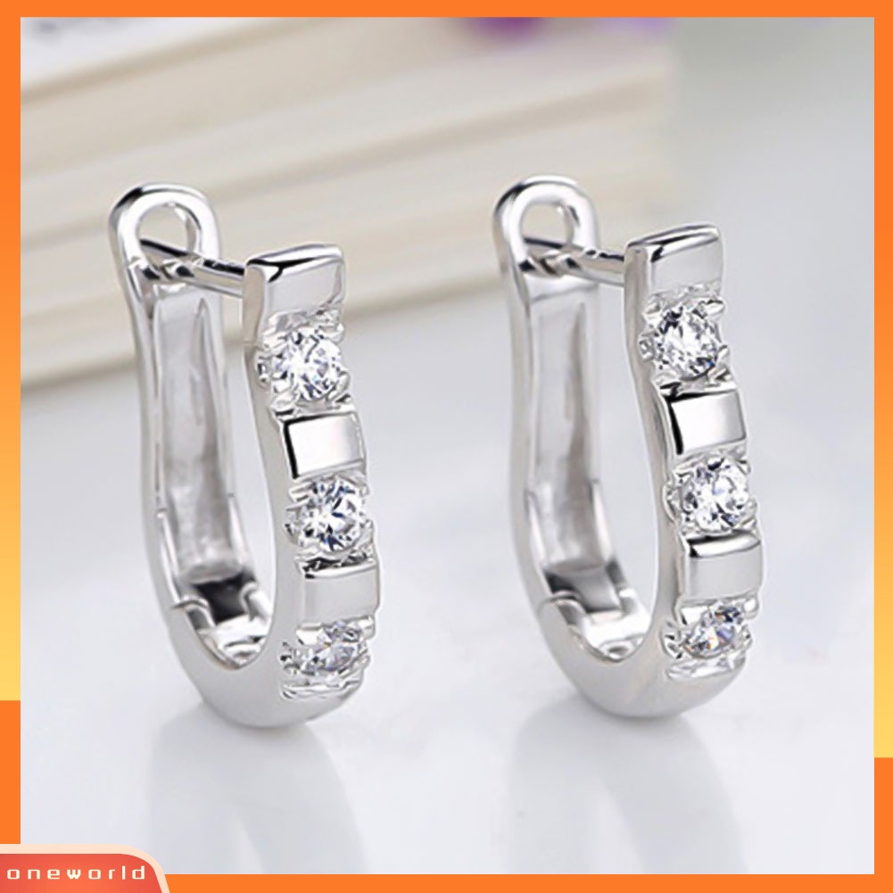 [WOD] Fashion Wanita Cubic Zirconia Hias Harp Huggie Anting Tindik Perhiasan Hadiah