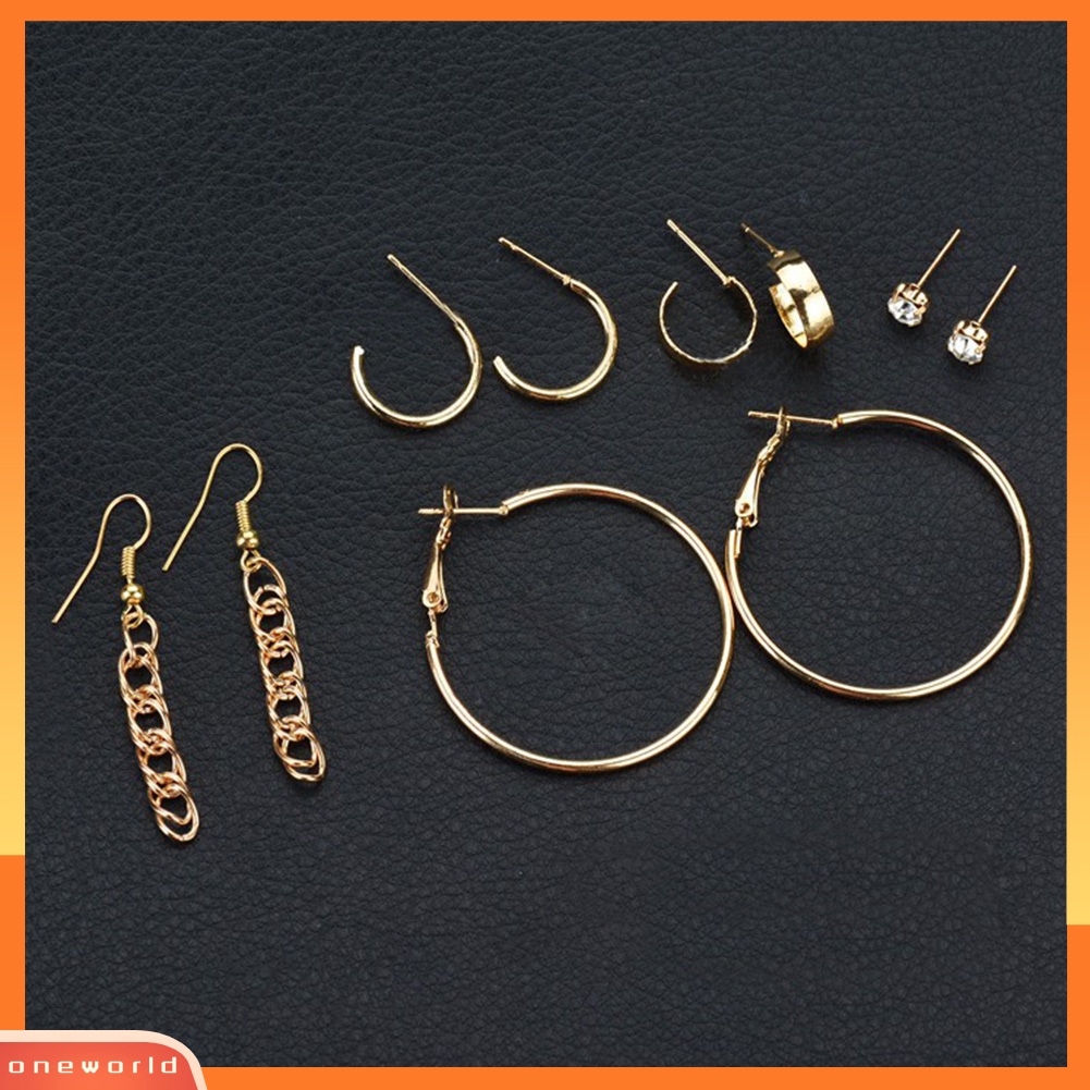 [WOD] Fashion Stud Hook Hoop Earrings Berlian Imitasi Mengkilap Wanita Set Perhiasan Hadiah