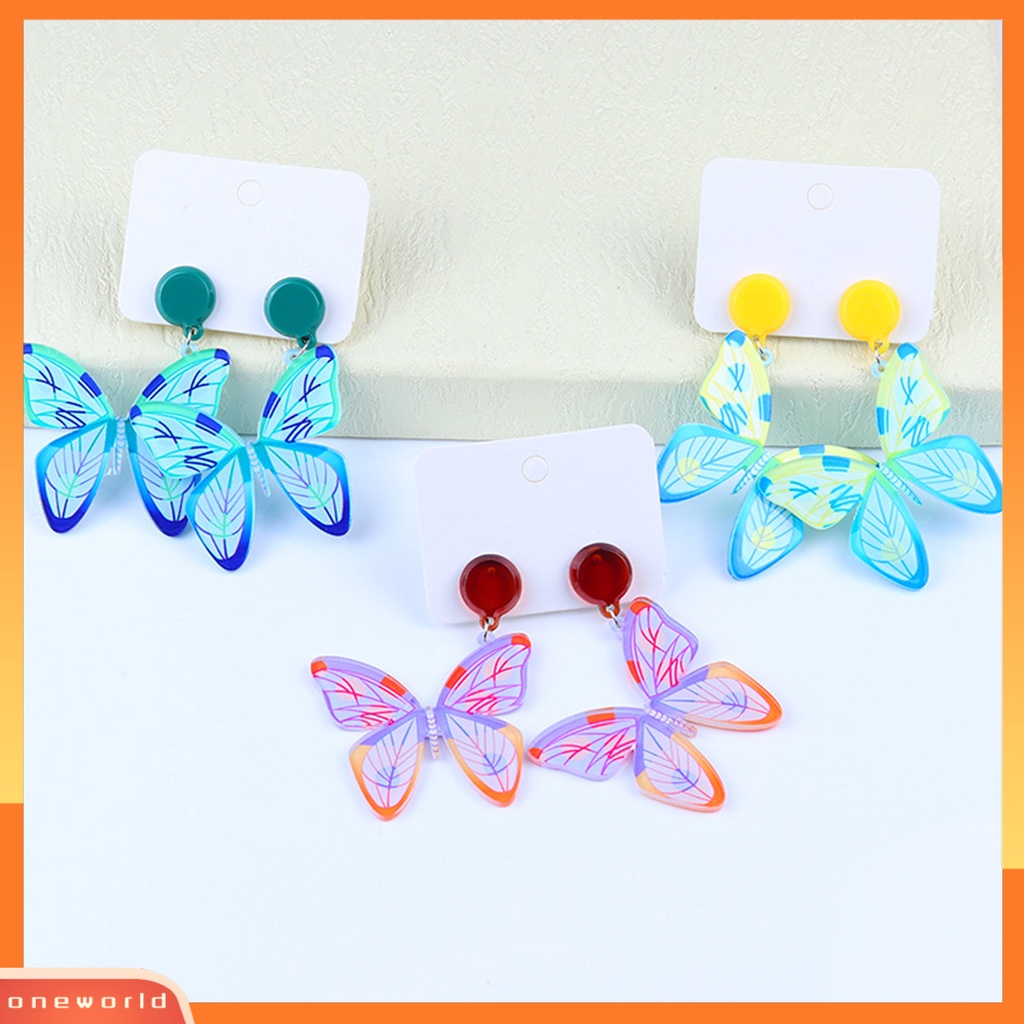 [WOD] 1pasang Anting Gantung Tekstur Bening Indah Temperamen Hias Tahan Lama Bentuk Kupu-Kupu Anting Perhiasan