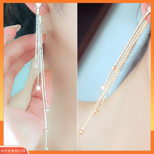 [WOD] Wanita Berlian Imitasi Alloy Rumbai Panjang Drop Menjuntai Cocktail Pesta Linear Earrings