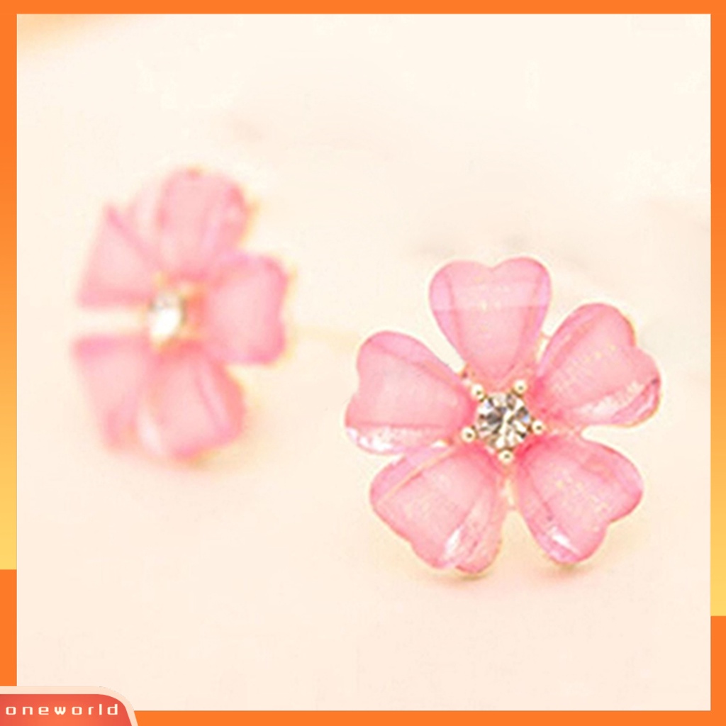 [WOD] Ear Stud Kelopak Berlian Imitasi Motif Bunga Alloy Anting Indah Mengkilap Untuk Wanita
