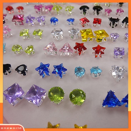 [WOD] Wanita 72pcs Mix Hati Bintang Bulat Kotak Kubik Anting Fashion Ear Studs