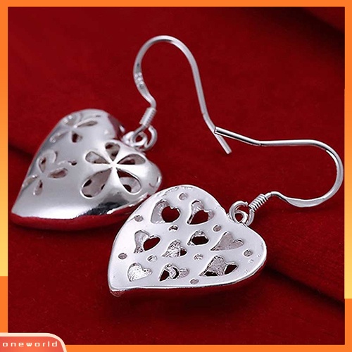 [WOD] Fashion Wanita Bunga Berongga Bentuk Hati Perak Disepuh Menjuntai Anting Kait