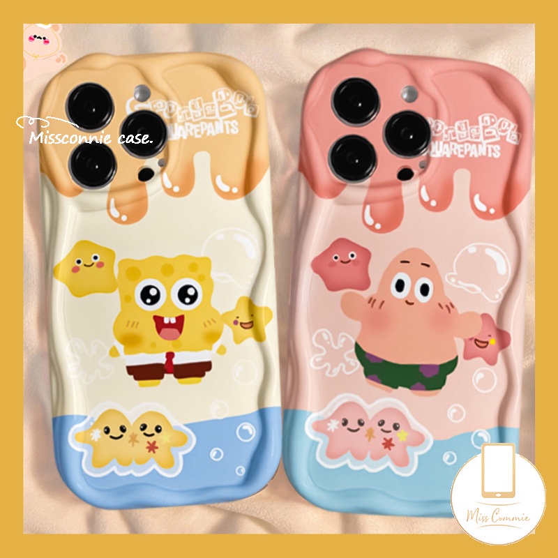 Untuk Samsung A13 A24 A14 A12 A04 A52 A52s A20 A30 A02s M01s A20s A23 A04s A50 A50s A11 A21s A51 A30s A10s A31 A03s A32 A03 Ice Cream SpongeBob Patrick 3D Wavy Curved Edge Soft Cover