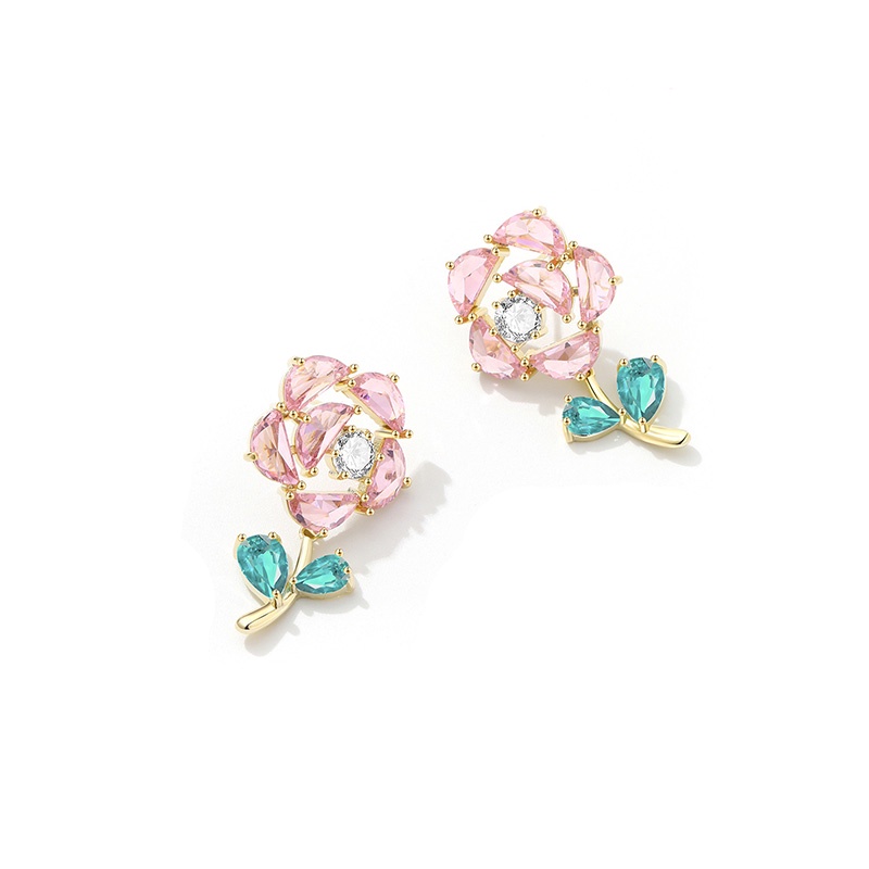 Anting Desain Niche Mewah Cahaya Mawar Berlian Imitasi High-end Pink