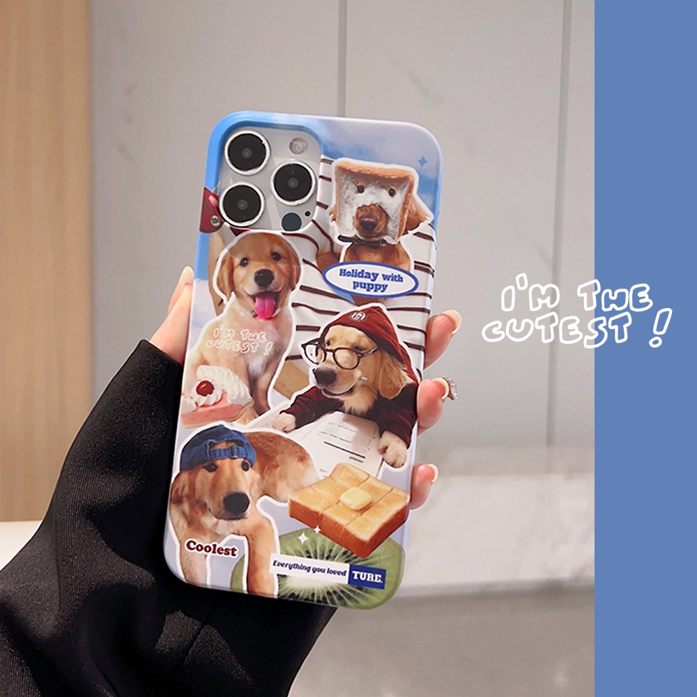 IPHONE Lucu Roti Bakar Puppy Dog Golden Retriever Anti Luntur Telepon Hard Case Film Cover Pelindung Untuk Iphone7 8 PLUS X XR XS 11 12 13 14 PRO MAX Se2020