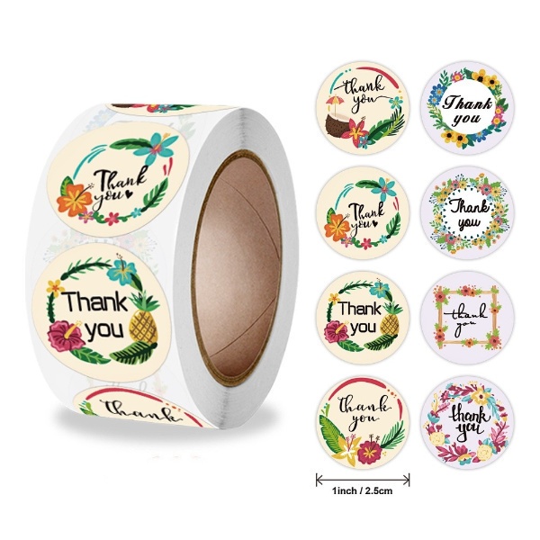 BBS Stiker Label Thank You / Stiker Roll (500 Pcs) / Stiker Ucapan Bulat / Stiker Tempel / Stiker Label Colorfull