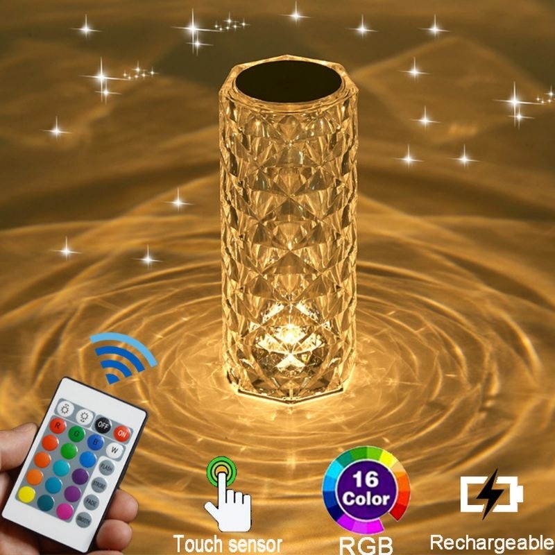 LAMPU MEJA CRYSTAL DIAMOND ROSE LIGHT TABLE LAMP 16 WARNA RGB
