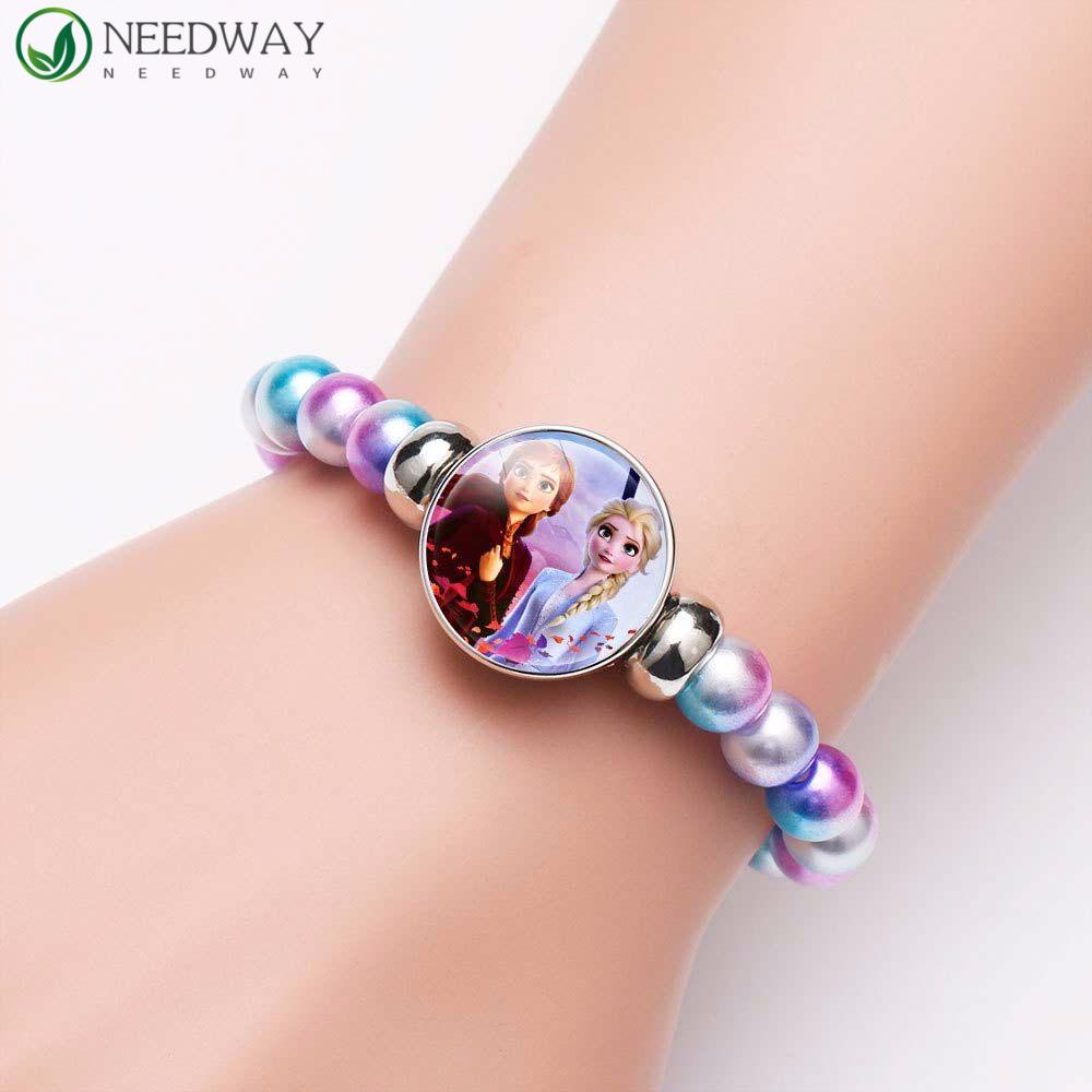 Needway Frozen 2gelang Hadiah Ulang Tahun Kartun Manik-Manik Mutiara Pelangi Dressup Aksesoris Mainan Anna Elsa Dan Anna