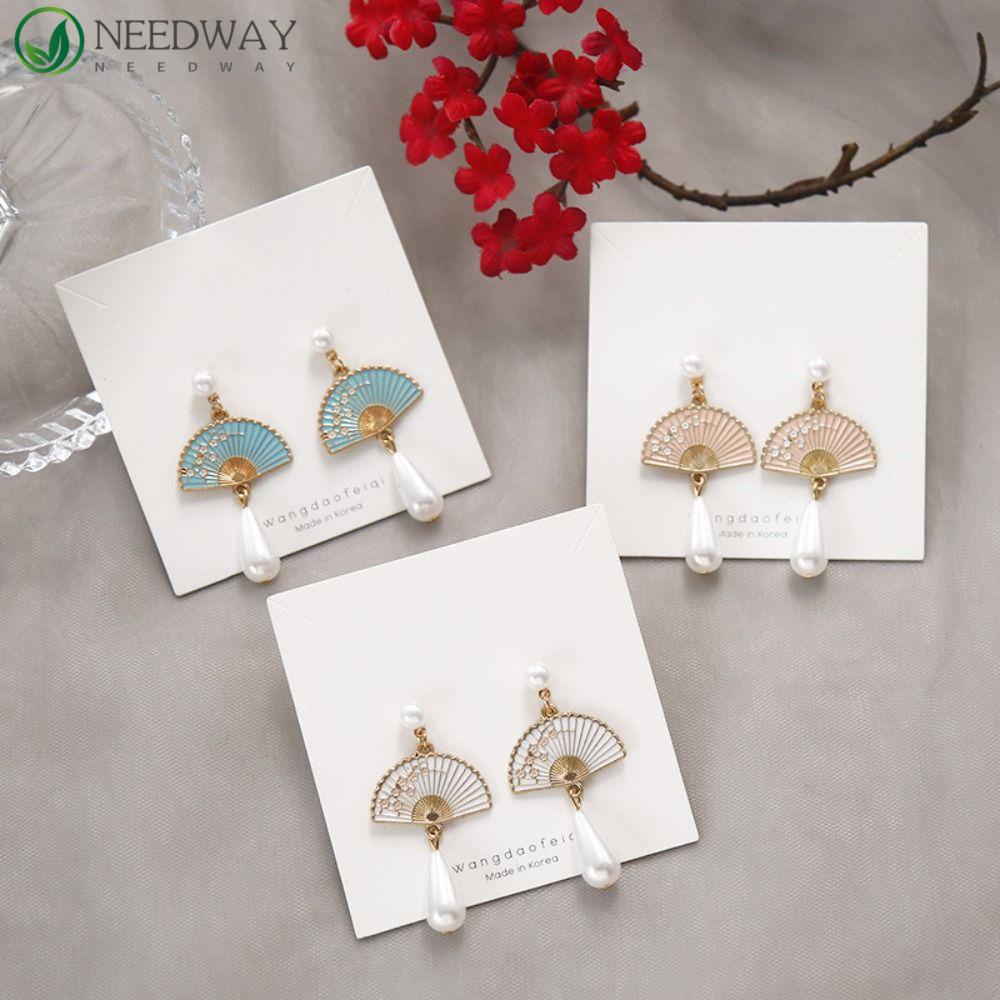 Needway Anting Gaya Cina Geometri Retro Kipas Rumbai Unik Klasik Perempuan Menjuntai Earrings