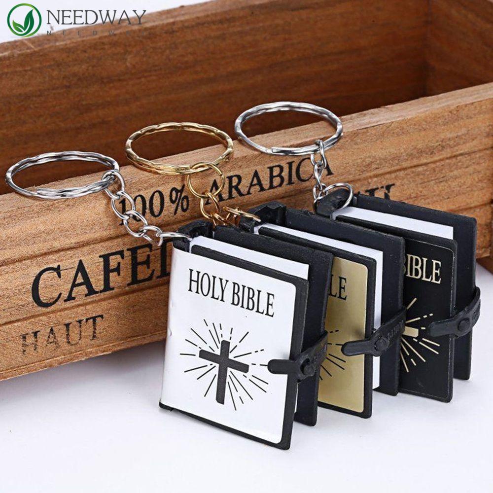 Needway Hadiah Kitab Suci Gold/Silver/Black Cross The Old Testament Book Yesus Miniatur Kristen Kertas Gantungan Kunci