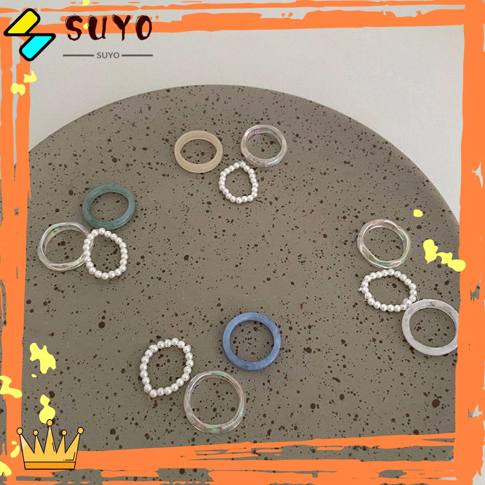 Suyo 3pcs /set Cincin Fashion Untuk Wanita Gadis Pesta Resin Perhiasan Jari Cincin