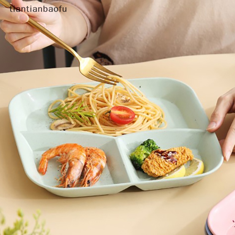 [tiantianbaofu] 3-kompartemen Piring Makanan Food Control Wheat Straw Diet Meal Plate Nampan Makanan Butik