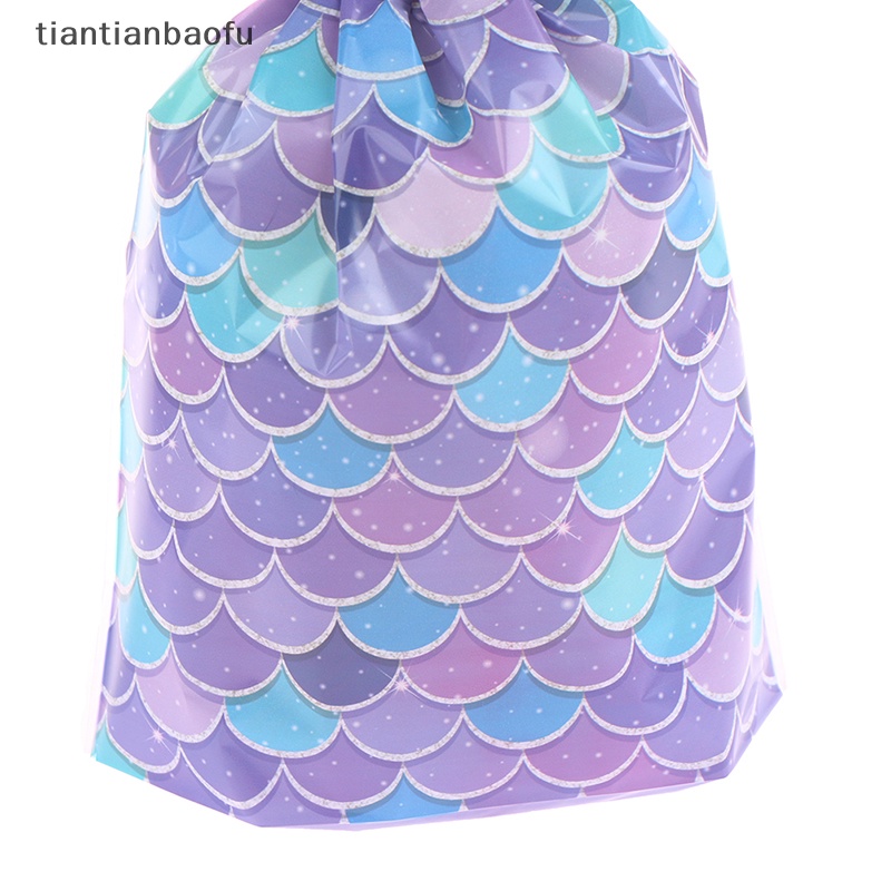 [tiantianbaofu] 25 Pcs Mermaid Pesta Hadiah Tas Permen Biskuit Packing Bag Mermaid Tail Traktir Tas Butik