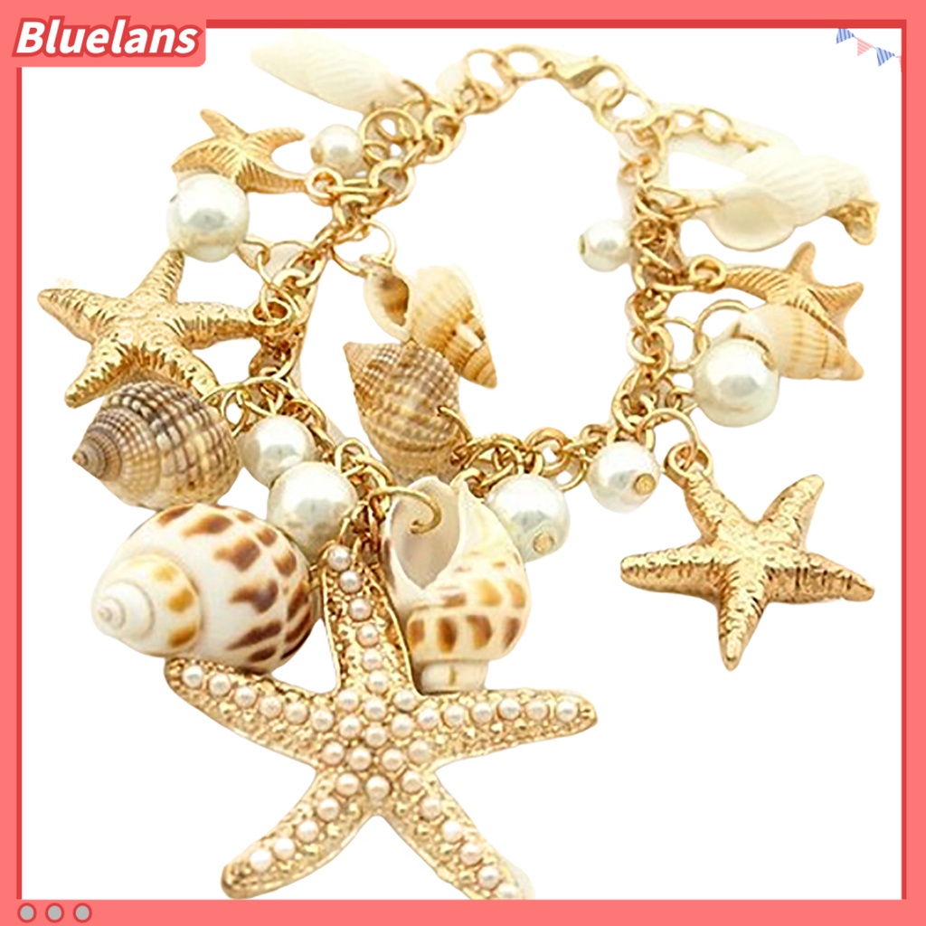 [BLS] Gelang Pantai Lucu Adjustable Gelang Pantai Rantai Multi Gaya Laut Berlapis Emas