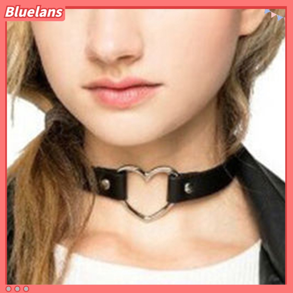 [BLS] Kalung Pendek Adjustable Gaya Punk Faux Leather Heart Unisex Collar Choker Untuk Pesta Bar