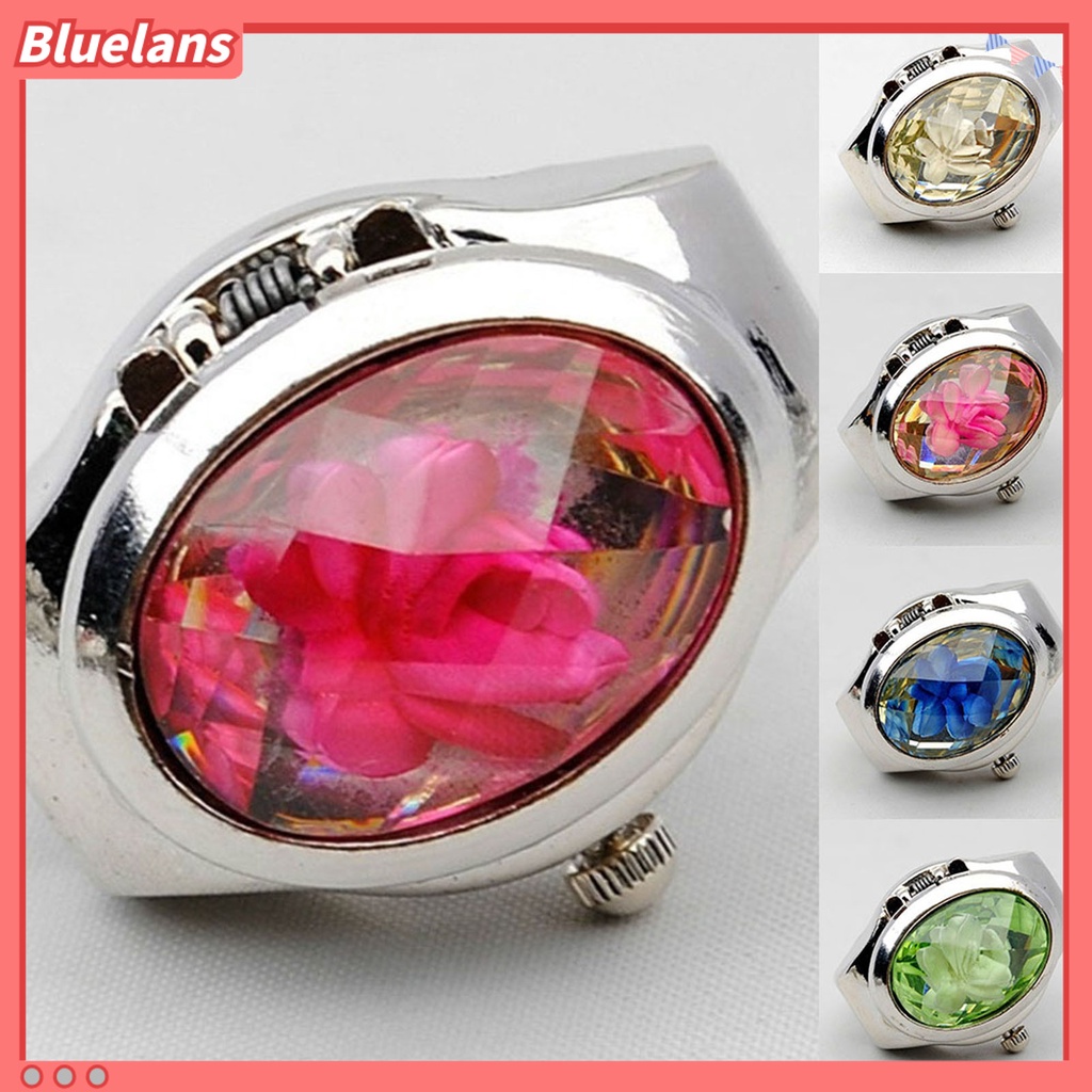 [BLS] Jam Tangan Quartz Cincin Jari Berlian Imitasi Unisex Fashion Oval Flip Untuk Club Pesta