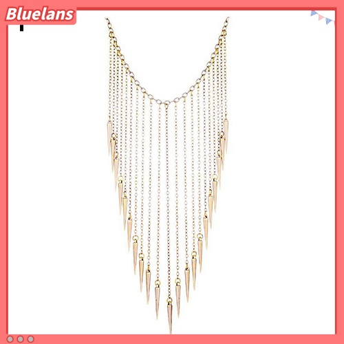 [BLS] Fashion Wanita Paku Keling Panjang Rumbai Liontin Kalung Punk Kerah Perhiasan Hadiah