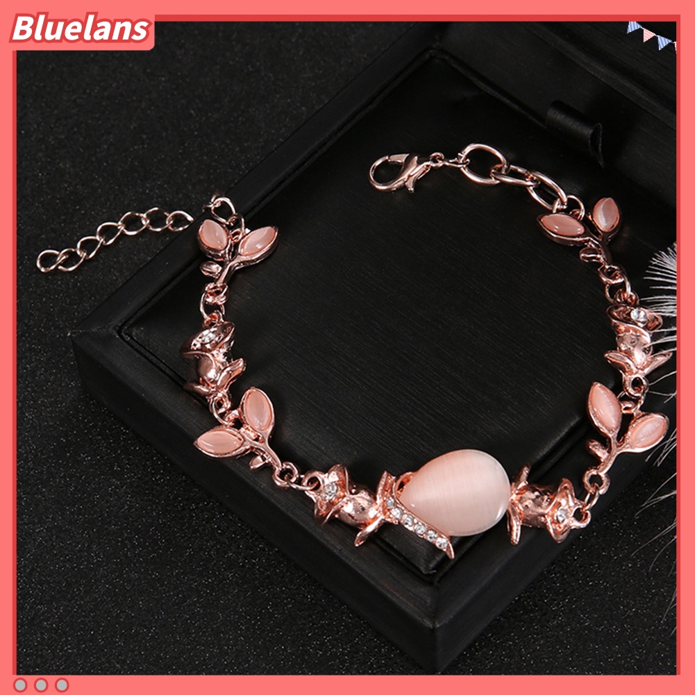 [BLS] Fashion Buatan Opal Hias Daun Gelang Wanita Pesta Bangle Perhiasan Hadiah