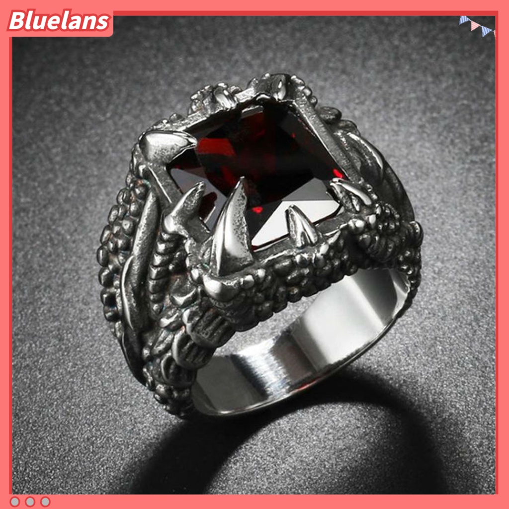 [BLS] Pria Vintage Naga Bentuk Cakar Cubic Zirconia Hias Cincin Pesta Prop Perhiasan