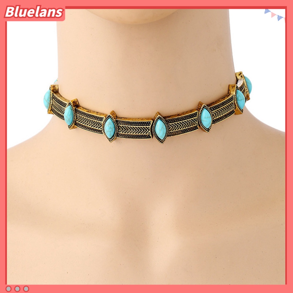 [BLS] Turquoise Gaya Vintage Choker Kerah Alloy Bohemian Adjustable Wanita Kerah Kalung Perhiasan Hadiah