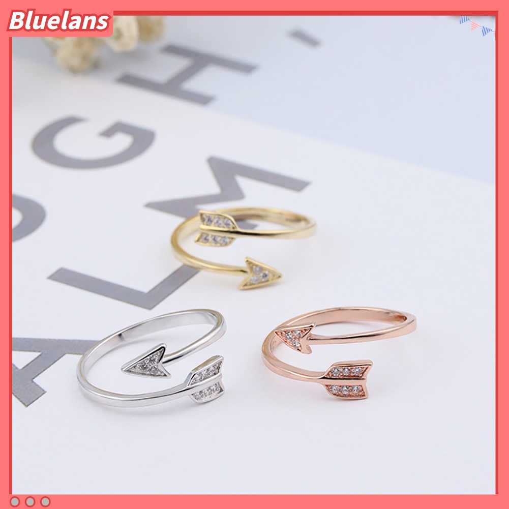 [BLS] Unisex Berlian Imitasi Panah Perhiasan Pesta Club Terbuka Cincin Adjustable Pasangan Aksesori