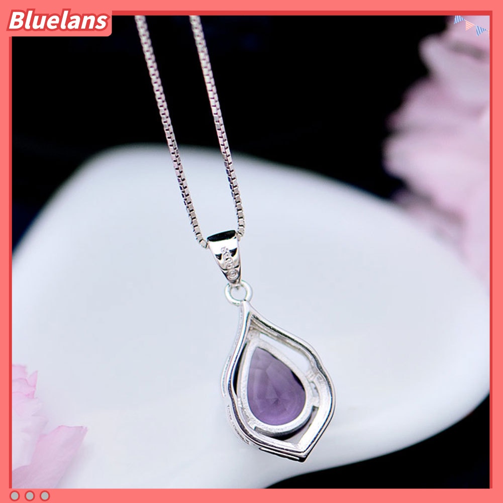 [BLS] Wanita Droplet Faux Amethyst Kalung Klavikula Dekorasi Liontin Perhiasan Hadiah