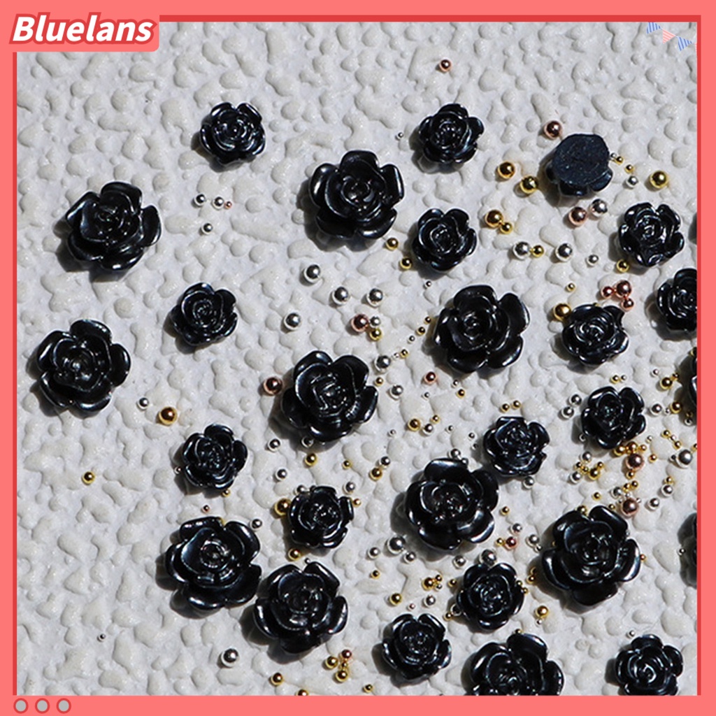 [BLM] 50pcs /Bag Ornamen Kuku Bunga Indah Tiga Dimensi Ringan Dekorasi Kuku Camelia Hitam Untuk Wanita