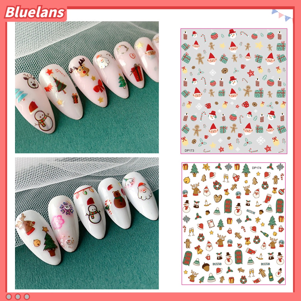 [BLM] Stiker Kuku Pola Indah Perekat Diri Yang Dapat Dilepas Daya Lengket Kuat Mudah Diterapkan Dekoratif Menarik Kartun Xmas Bertema Stiker Kuku Manicure Decal Nail Supplies