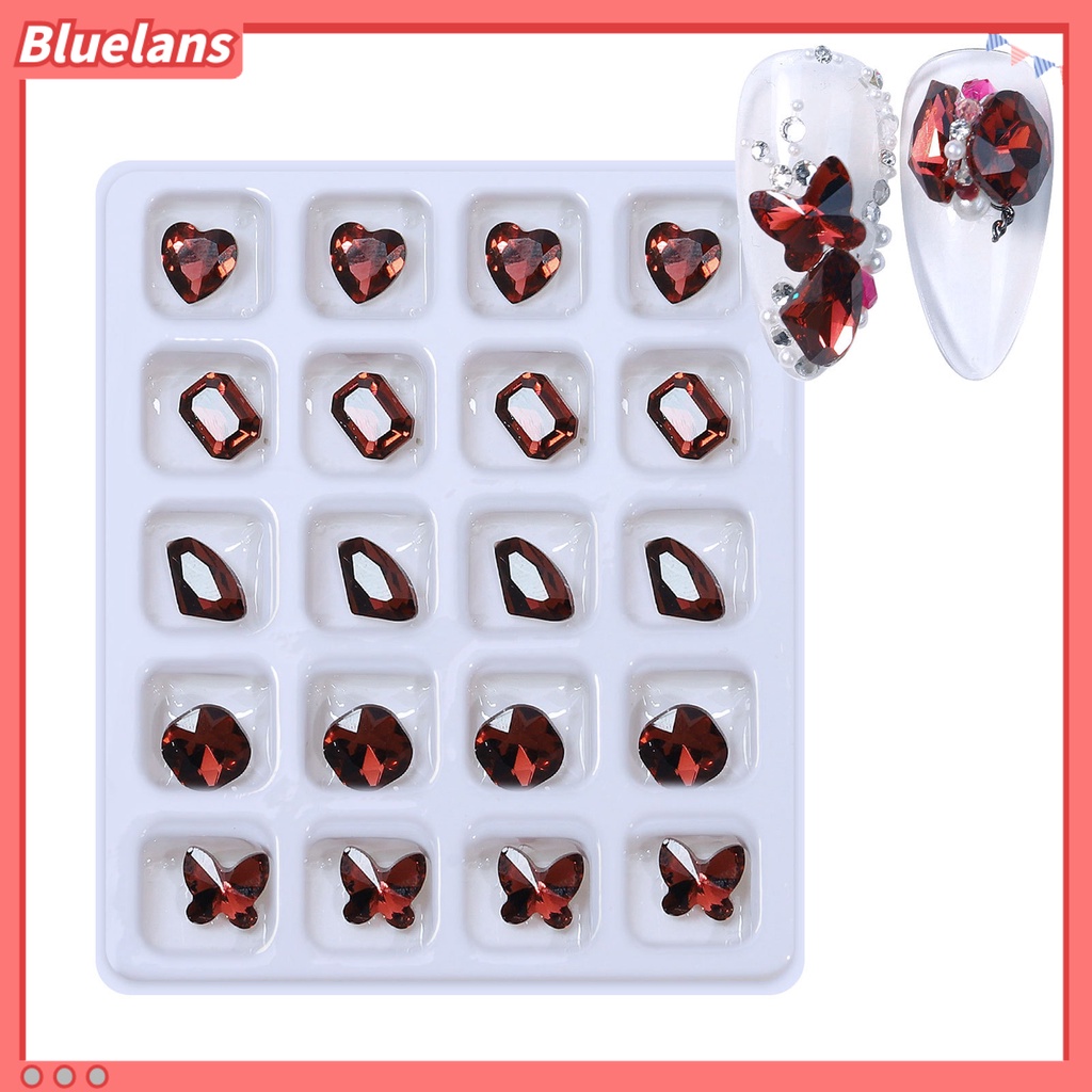 [BLM] 20pcs /Box Kuku Berlian Imitasi Multi Bentuk Berkilau Bersinar Tahan Lama 3D Dekorasi Kuku Resin Tetesan Air Jantung Nail Art Rhinestones Kit Perlengkapan Kerajinan