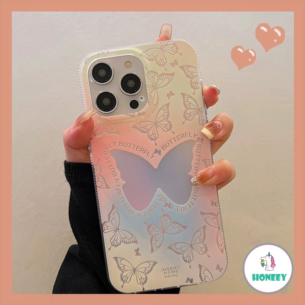 IPHONE Lucu Korea Retro Laser Gradual Change Butterfly Phone Case Untuk Iphone14 13 12 Pro Max Case Untuk Iphone11Cantik Shockproof Back Cover