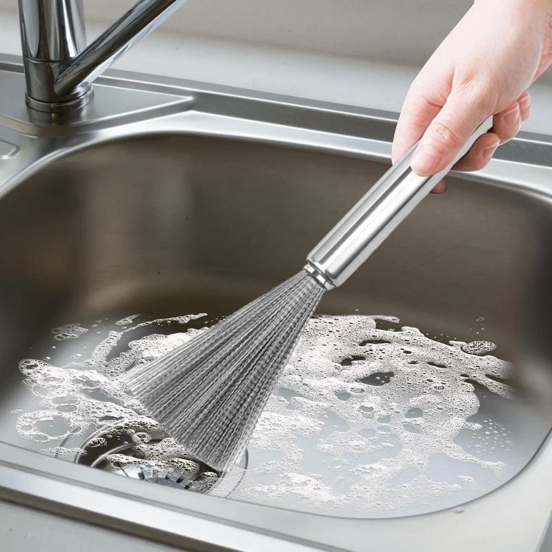 Sikat Panci Stainless Steel High Quality304/Sikat Pembersih Kawat Baja Dekontaminasi Gagang Panjang/Dapur Serbaguna Tidak Melukai Panci Brush Bowl Cleaning Tools