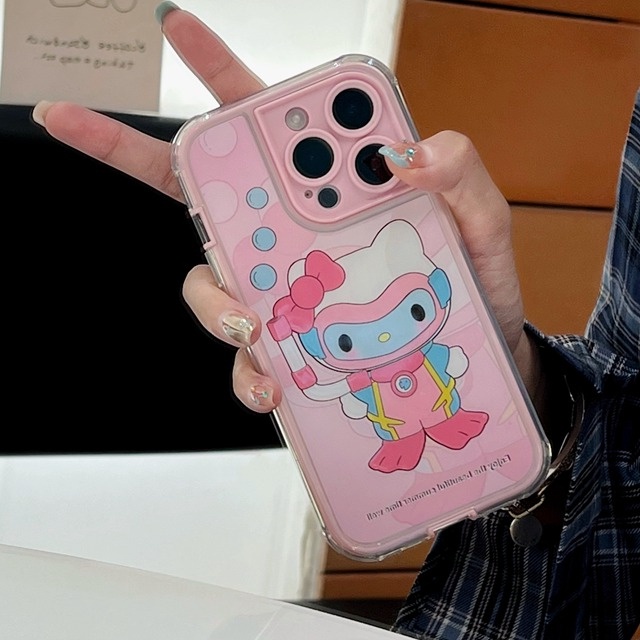 Pink Diving Kitty Soft TPU Case iP iPhone 14 + Plus 11 12 13 Pro Max FTD Girl Woman Casing Apple