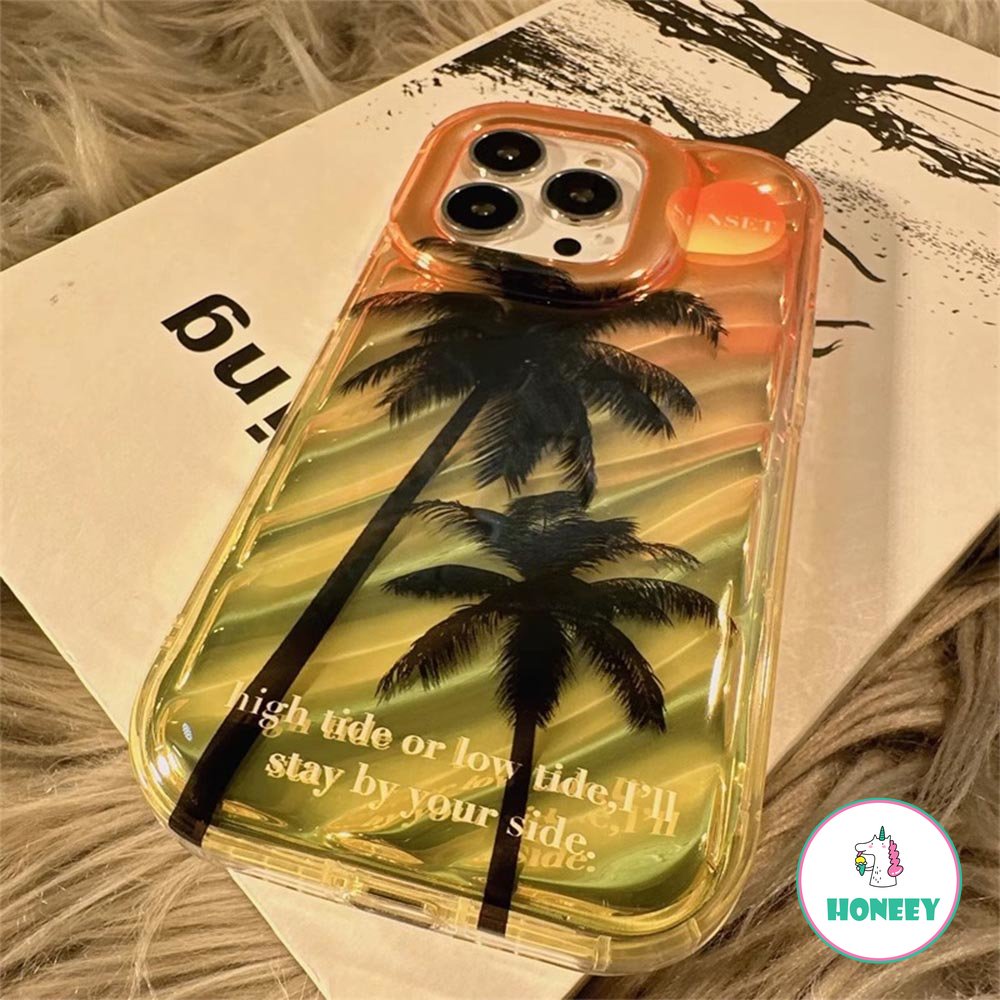 IPHONE Sunset Coconut Tree Case Untuk Iphone14 13 12 Pro Max11Fashion Laser Reflektif Shockproof Bening Sarung Hp