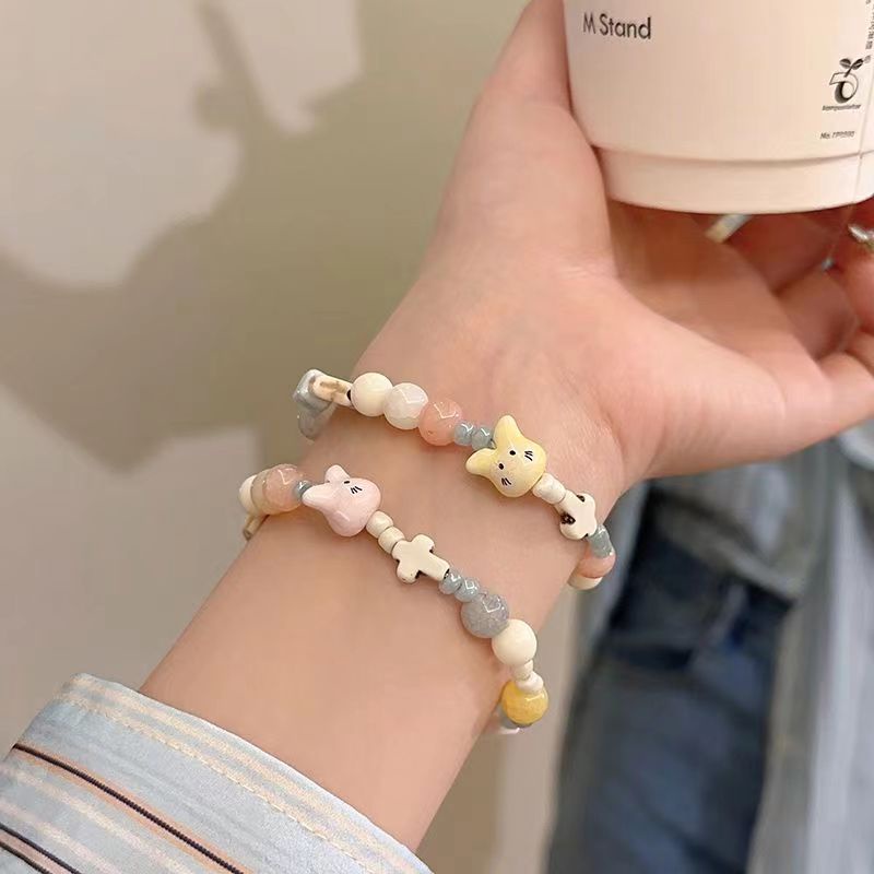 Gelang Manik-Manik Keramik Lucu Manis Kecil Segar Perempuan2023Musim Panas Gaya Baru Macaron Warna-Warni Childlike Bracelet