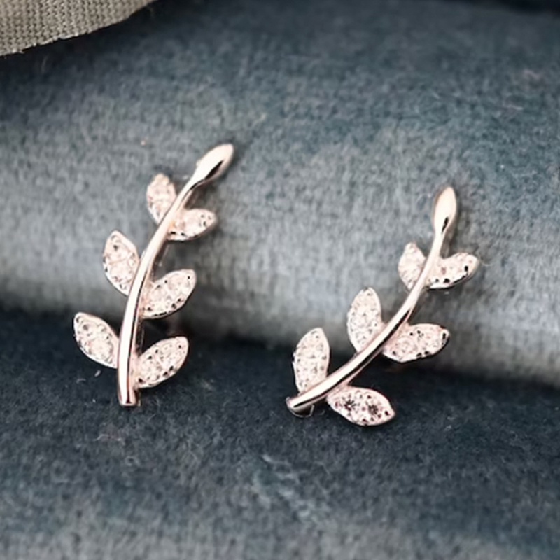 Dainty Leaf Olive Shaped Silver Color Stud Earrings Untuk Wanita Shiny Daily Wear Fancy Girl Ear Earrings Perhiasan Fashion