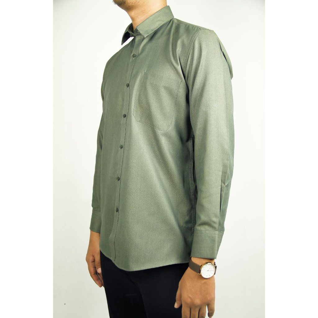 Kemeja Kerja Pria Formal STANLEY ADAMS Reguler Fit Putih Olive Lengan Panjang | Hem Pria