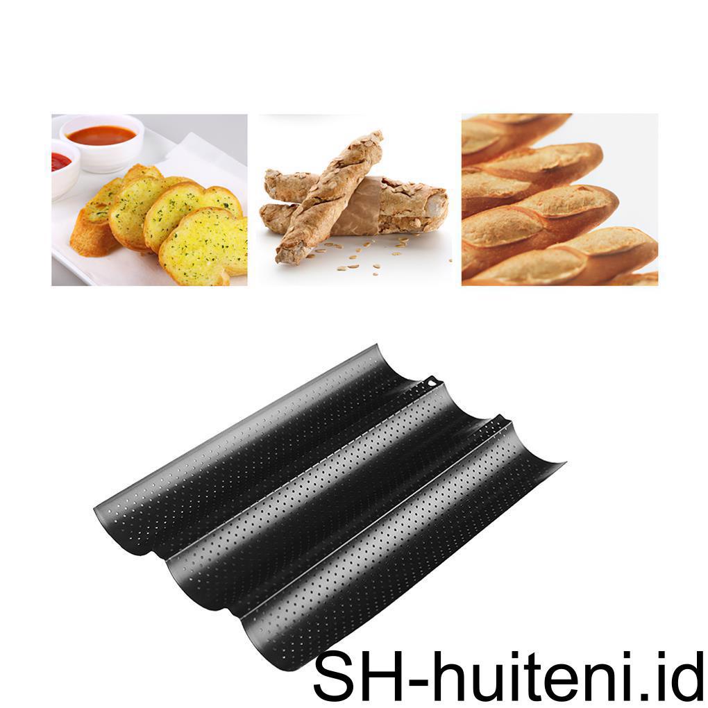 Loyang Roti Tawar Hitam Anti Lengket Tiga Slot Tahan Panas Berlubang Persegi Panjang Cetakan Oven Rolling Dapur Gadget Tools