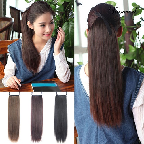 Twowood Wanita Klip in Wrap on Lurus Panjang Ponytail Rambut Ekstensi Sopak Wig