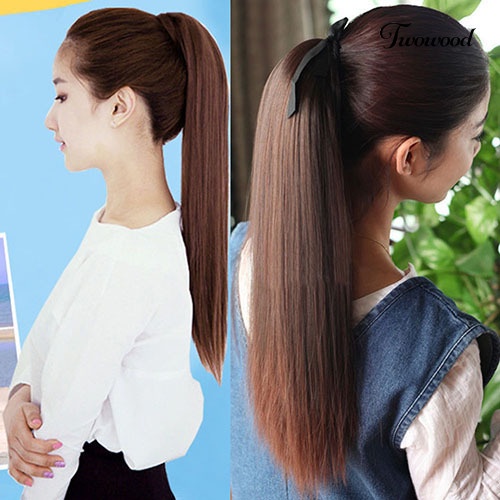 Twowood Wanita Sopak Klip Lurus Panjang in Ponytail Pony Tail Hair Extension Wig