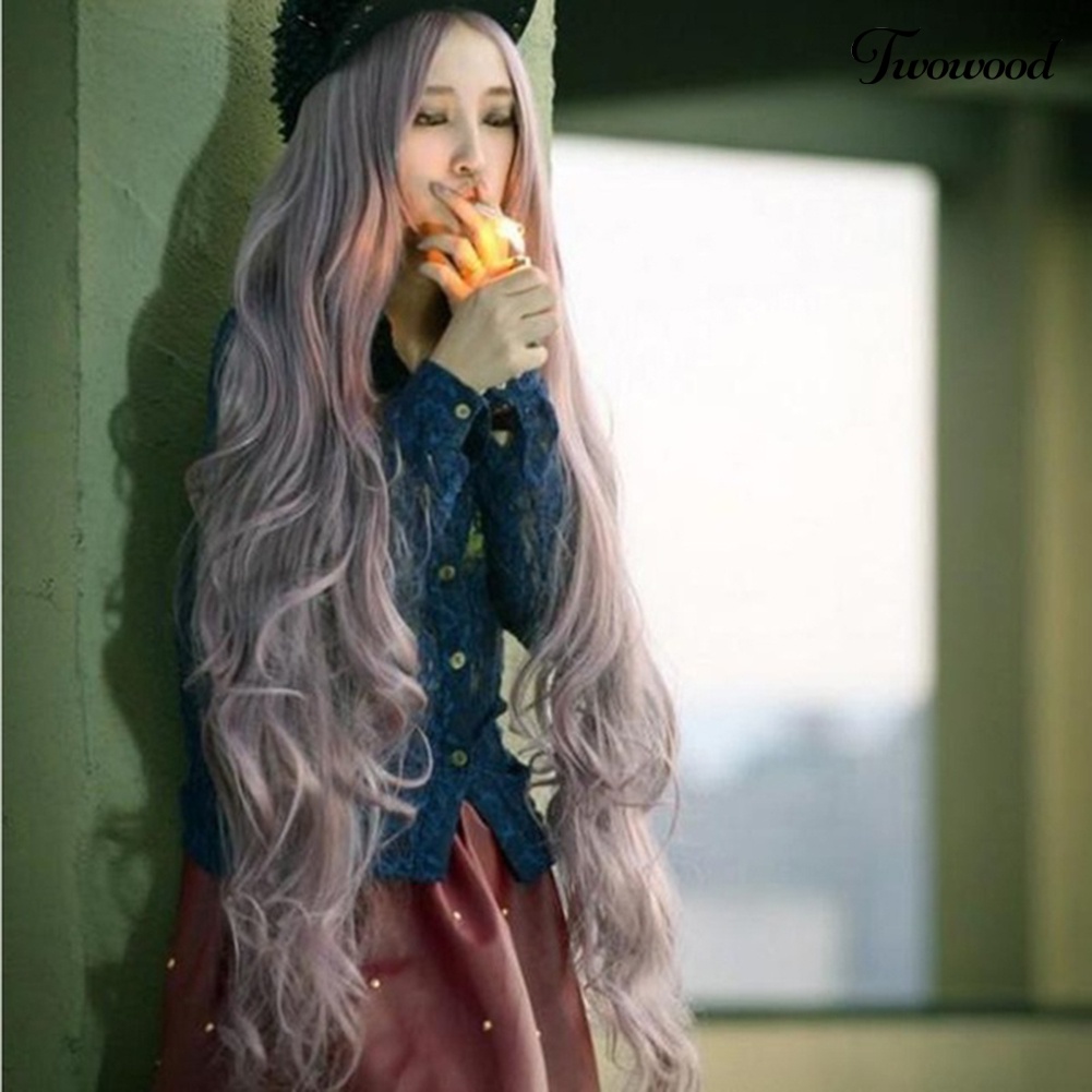 Twowood Wanita 100 cm Panjang Keriting Bergelombang Sintetis Full Rambut Wig Sopak Pesta Cosplay Prop