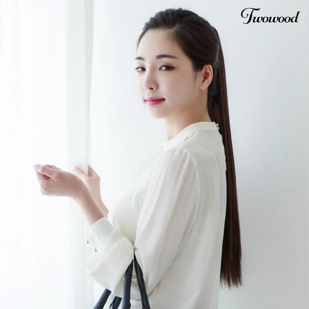 Twowood Fashion Wanita Panjang Lurus Alami Klip Ponytail Rambut Wig Ekstensi Sopak